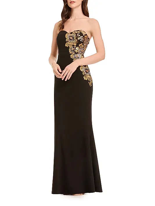 Tiana Floral-Detail Strapless Mermaid Gown