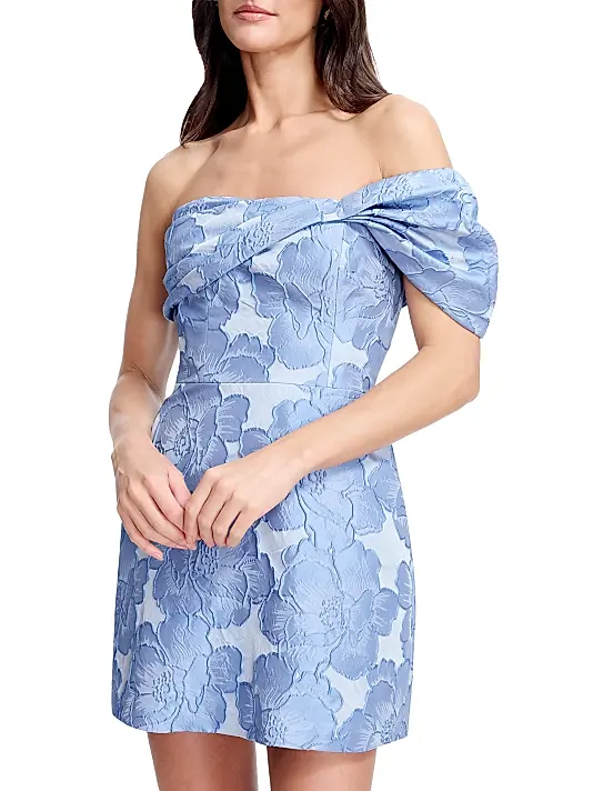 Olive Floral Jacquard Cocktail Dress