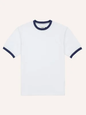 White and Navy Tipped Ringer T-Shirt