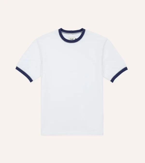 White and Navy Tipped Ringer T-Shirt